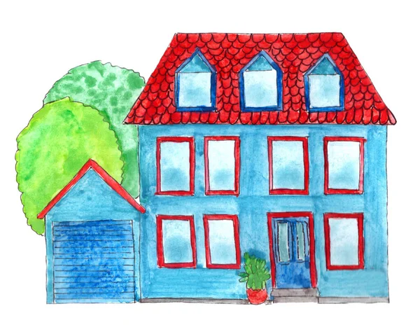 多彩的房子 手绘水彩画 — 图库照片