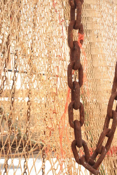 Fishing Nets Ropes Drying Boat — Stock Photo, Image