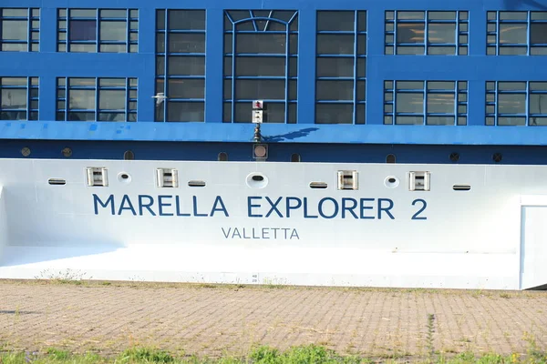 Ijmuiden Orlanda 2021年7月2日 Marella Explorer 2がCovid 19パンデミックの終わりにターミナルで発生しました 船尾の詳細 — ストック写真