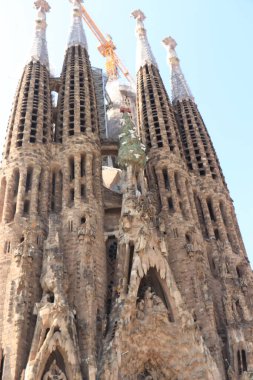 Barselona, İspanya - 28 Eylül 2019: Sagrada Familia. Antoni Gaudi tarafından tasarlandı, Mart 1882 'den beri kontrat altında.