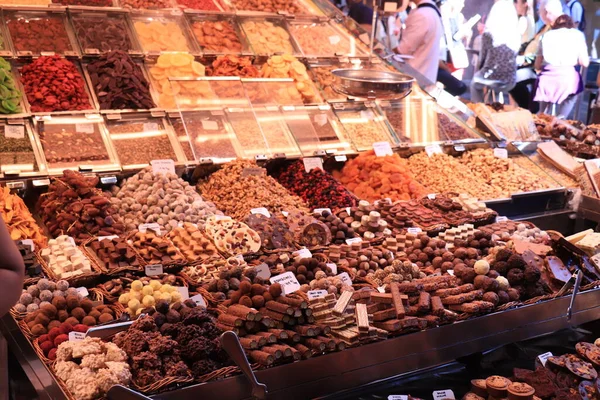 Barcelona Espanha Setembro 2019 Vários Tipos Chocolates Mercado Boqueria Barcelona — Fotografia de Stock