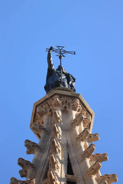 Barcelona Spanien September 2019 Gotiska Katedralen Barcelona Detalj Fasadtorn — Stockfoto