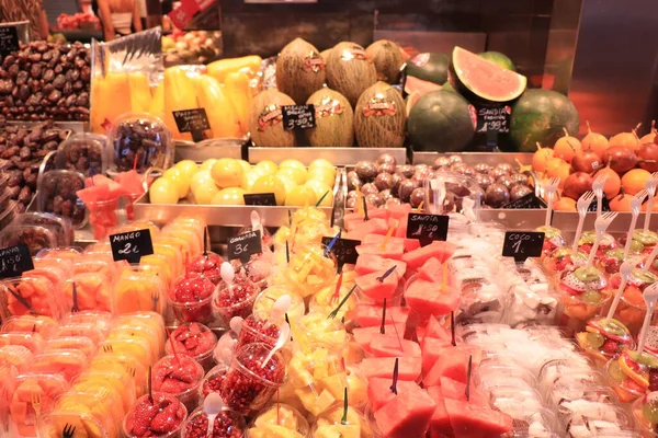 Barcelona Spain September 30Th 2019 Fresh Mixed Fruit Salads Packed — Stock Photo, Image