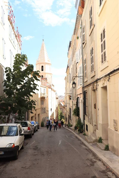 Marseille Franciaország Szeptember 2019 Street Marseille Vakolt Homlokzatok Hagyományos Provence — Stock Fotó