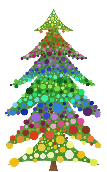 Christmas Tree Rainbow Colored Baubles Digital Watercolor Image — Stock Photo, Image