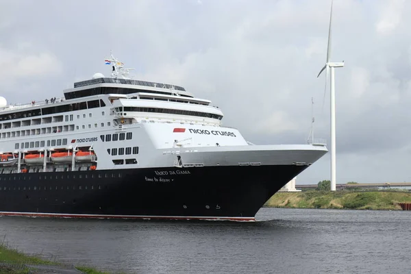 荷兰国际机场 2022年5月25日 Vasco Gama Cruise号 由Nicko Cruises运营 前Hal Statendam 鞠躬的细节 — 图库照片