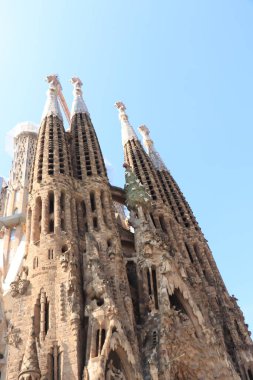 Barselona, İspanya - 28 Eylül 2019: Sagrada Familia. Antoni Gaudi tarafından tasarlandı, Mart 1882 'den beri kontrat altında.