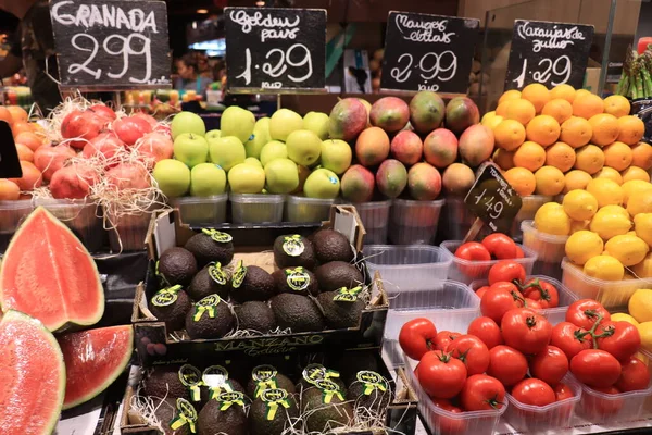 Barcelone Espagne Septembre 2019 Fruits Colorés Marché Boqueria Différentes Sortes — Photo