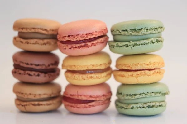 Macarons Different Colors Flavors Stacks — Fotografia de Stock