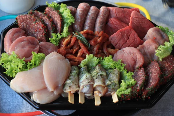 Trozos Pequeños Carne Fresca Para Gourmet Fondue Raclette Gourmetten Una —  Fotos de Stock