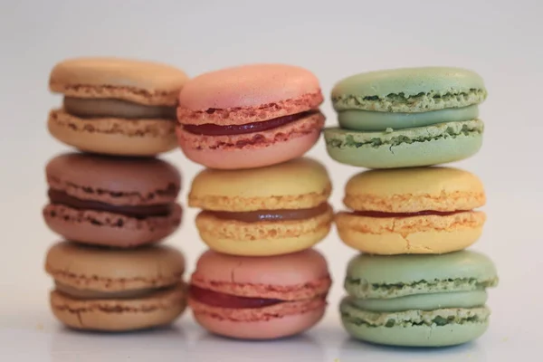 Macarons Different Colors Flavors Stacks — Fotografia de Stock