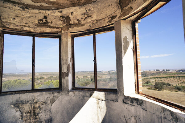 Abandoned facade with windows