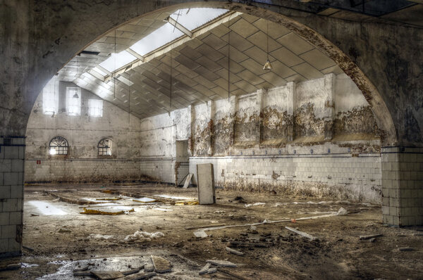 Big deserted factory - Abandoned empty warehouse.