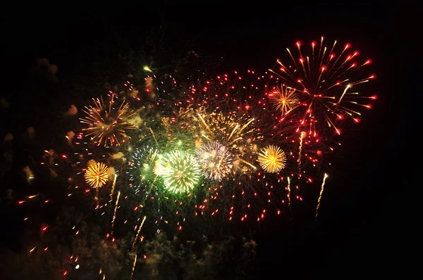 Celebration with colorful fireworks fiesta Colombina in Huelva — Stock Photo, Image