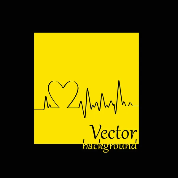 White Heart Beats Cardiogram on Yellow background — Stock Vector