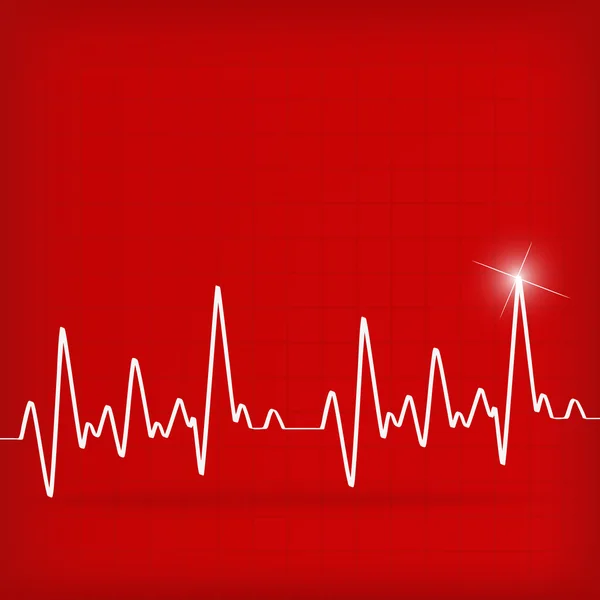 White Heart Beats Cardiogram on Red background — Stock Vector