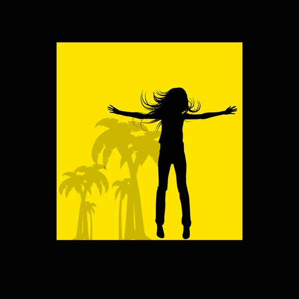 Fond abstrait saut fille silhouette — Image vectorielle