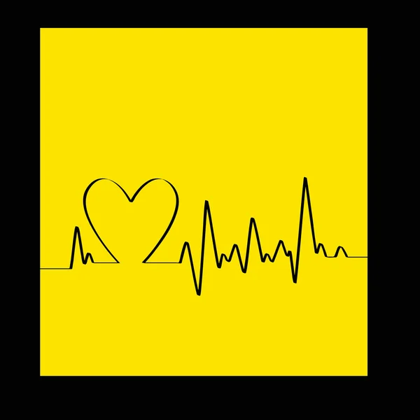 White Heart Beats Cardiogram on Yellow background — Stock Vector