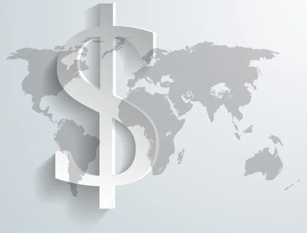 Фон символа доллара на карте мира — стоковый вектор