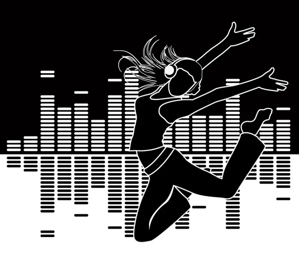 Equalizador musical e silhueta menina correndo — Vetor de Stock