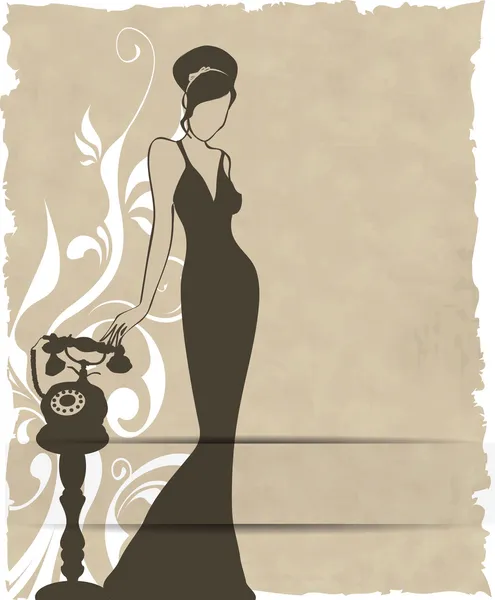 Le Vector vintage rétro femme silhouette fond — Image vectorielle