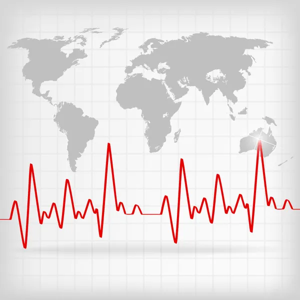 Rood hart slaat cardiogram op witte achtergrond — Stockvector