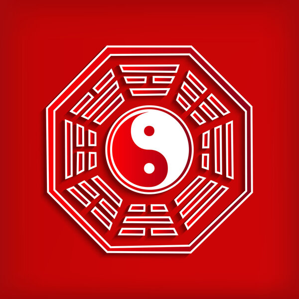 Chinese Bagua symbol on red
