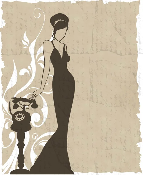 El fondo de silueta de mujer retro vintage - ilustración vectorial — Archivo Imágenes Vectoriales