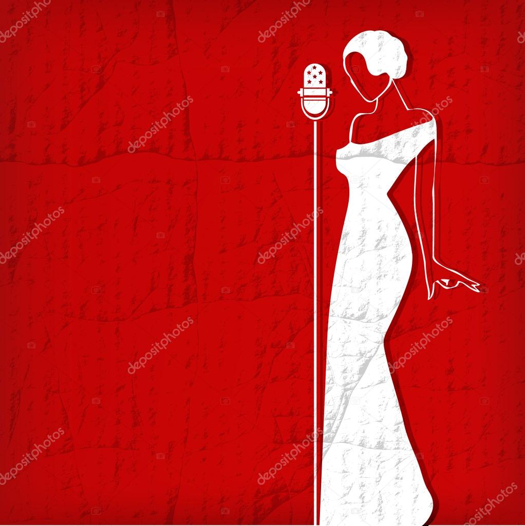 Abstract retro girl on red - vector illustration