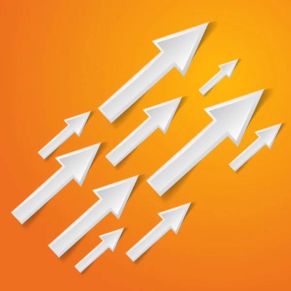 Flecha blanca sobre fondo naranja - ilustración vectorial — Vector de stock