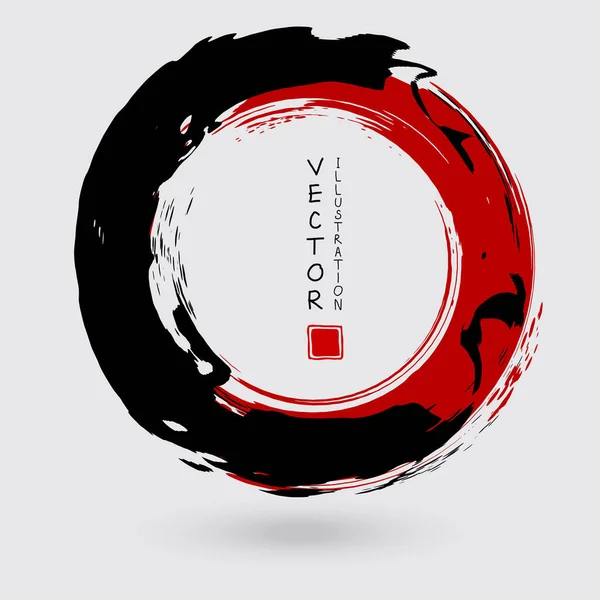 Tinta Preta Vermelha Redonda Sobre Fundo Branco Estilo Japonês Ilustração — Vetor de Stock