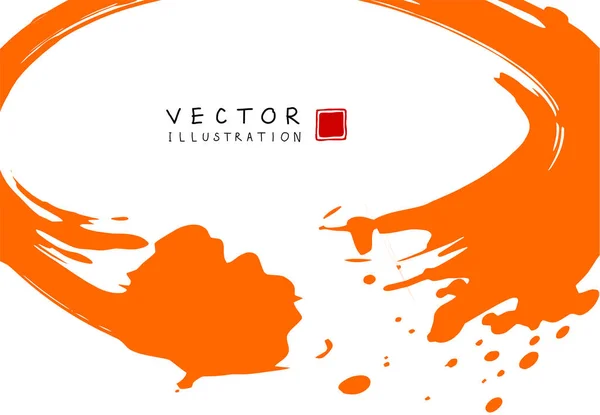 Abstrakter Tintenhintergrund Chinesische Kalligrafie Kunst Orangefarbener Farbstrich Auf Weißem Papier — Stockvektor