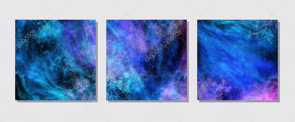 Space Abstract Galaxy Banners set. Vector galaxy illustration for your designs and artworks. Space galaxy design elements.