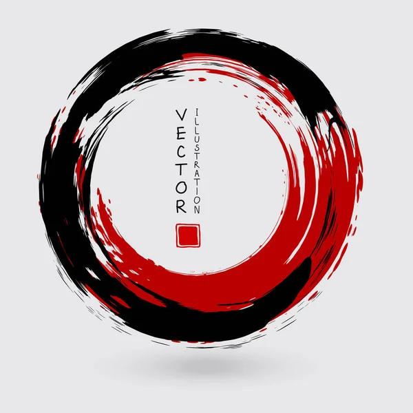 Fekete Piros Tinta Kerek Stroke Fehér Háttér Japán Stílus Grunge — Stock Vector