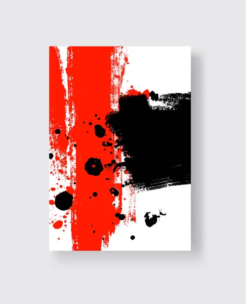 Coup Pinceau Encre Noire Rouge Sur Fond Blanc Style Japonais — Image vectorielle