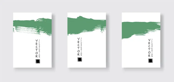 Pennellata Inchiostro Verde Sfondo Bianco Impostato Stendardo Giapponese Stile Pennello — Vettoriale Stock