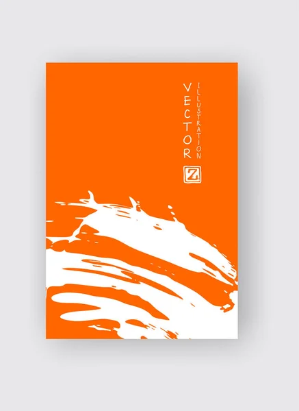 Мазка Оранжевой Тушью Белом Фоне Японский Стиль Векторная Иллюстрация Пятен — стоковый вектор