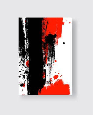 Beyaz arka planda siyah ve kırmızı fırça darbesi. Japon tarzı. Grunge lekelerinin vektör illüstrasyonu