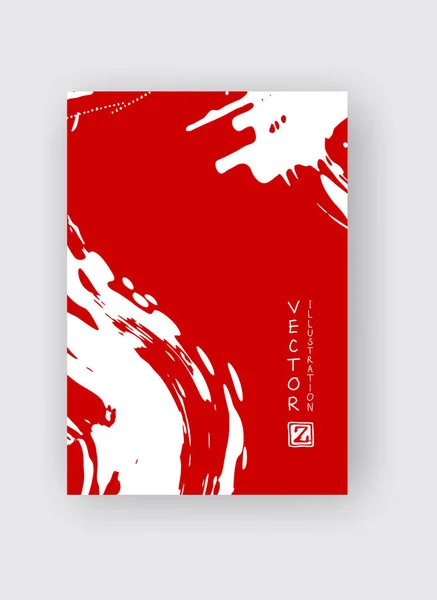 Červený Inkoust Tahu Štětcem Bílém Pozadí Japonský Styl Vektorová Ilustrace — Stockový vektor