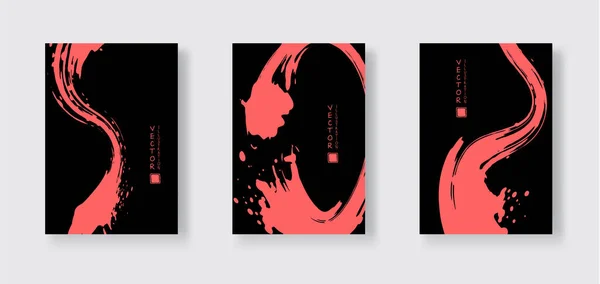 Розовые Чернила Мазок Кисти Черном Фоне Японский Стиль Векторная Иллюстрация — стоковый вектор