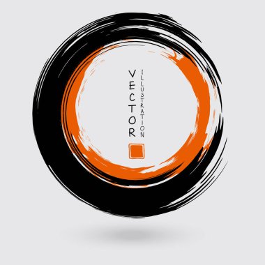 Beyaz arka planda siyah ve turuncu mürekkep. Japon tarzı. Grunge Circle lekelerinin vektör illüstrasyonu