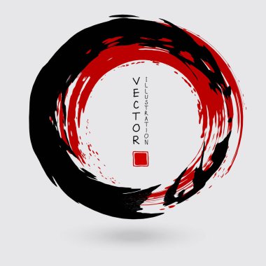 Beyaz arka planda siyah ve kırmızı mürekkep. Japon tarzı. Grunge Circle lekelerinin vektör illüstrasyonu