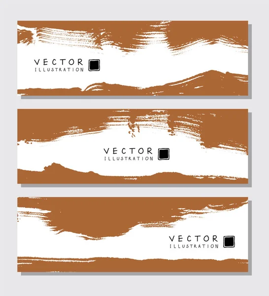 Bruine Inkt Penseelstreek Witte Achtergronden Set Japanse Banner Borstelstijl Vector — Stockvector
