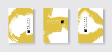 Beyaz arka planda altın rengi fırça darbesi. Japon fırçası tarzı pankart. Grunge lekelerinin vektör illüstrasyonu