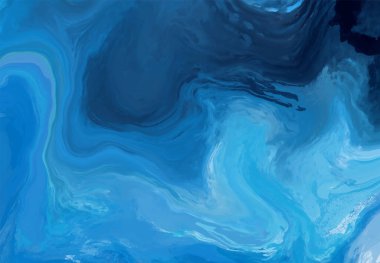 Mavi boya fırçası elementli zarif afiş tasarımı. Soyut dekorasyon. Vektör illüstrasyonu.