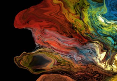 Siyah üzerine modern renkli akış arka planı. Renk pankartıyla dalga sıvısı. Tasarım projen için sanat tasarımı. Vektör illüstrasyonu.