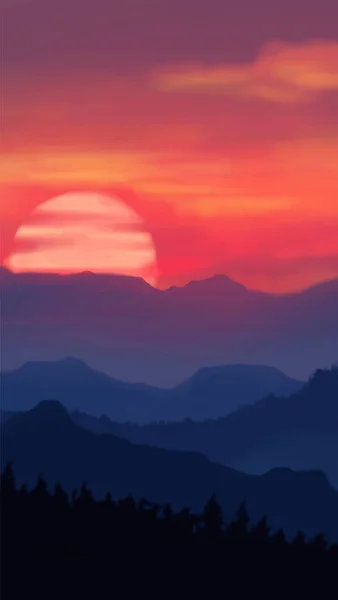 Fondo Del Paisaje Plantilla Arte Abstracto Con Elementos Pintura Sunrise — Vector de stock