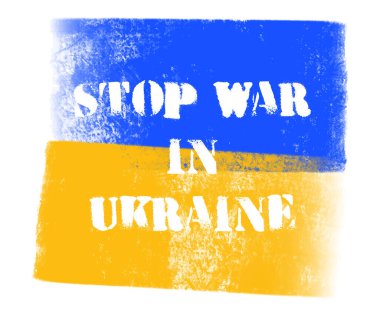 Ukrayna bayrağıyla Grunge fırça darbesi. Ukrayna 'nın el boyama bayrağı. Sembol, poster, ulusal bayrağın bayrağı. Stil grunge çizimi. Beyaz arkaplanda izole edilmiş vektör.