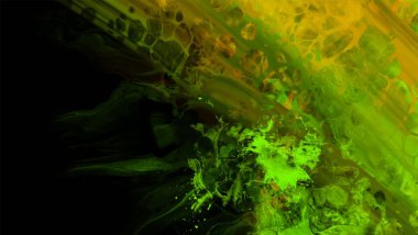 Siyah üzerine modern renkli akış arka planı. Renk pankartıyla dalga sıvısı. Tasarım projen için sanat tasarımı. Vektör illüstrasyonu.