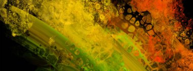 Siyah üzerine modern renkli akış arka planı. Renk pankartıyla dalga sıvısı. Tasarım projen için sanat tasarımı. Vektör illüstrasyonu.